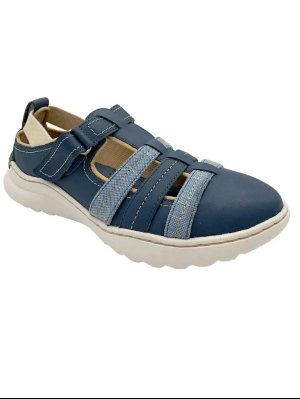 Clarks Collection Blue Leather Fisherman Teagan Step Sandals Comfy Summer 8